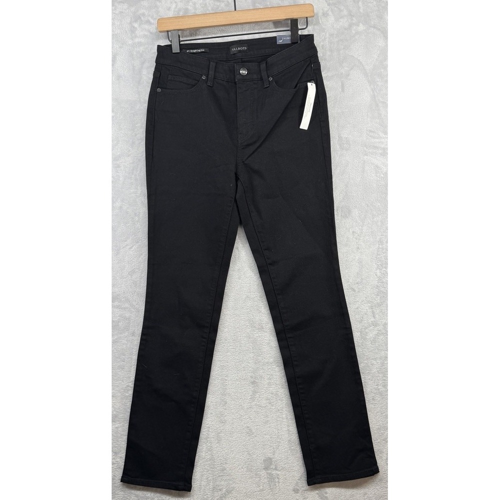 Talbots Jeans Straight Leg High Waist Jean Slimming Black Women's Size 4P NWT